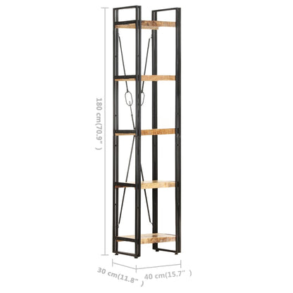 vidaXL 5-Tier Bookcase 39x30x180 cm Solid Mango Wood - Brown - 40 x 30 x 180 cm