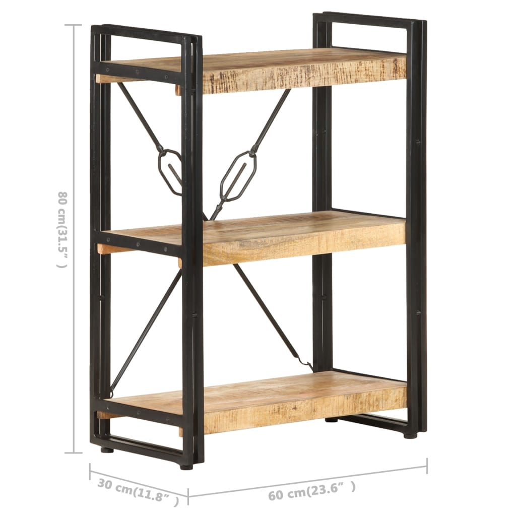 vidaXL 3-Tier Bookcase 60x30x80 cm Solid Mango Wood - Brown