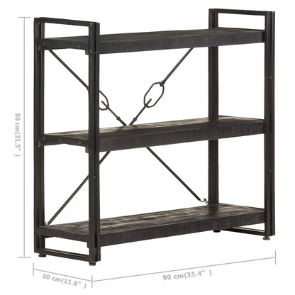 vidaXL 3-Tier Bookcase Black 90x30x80 cm Solid Mango Wood