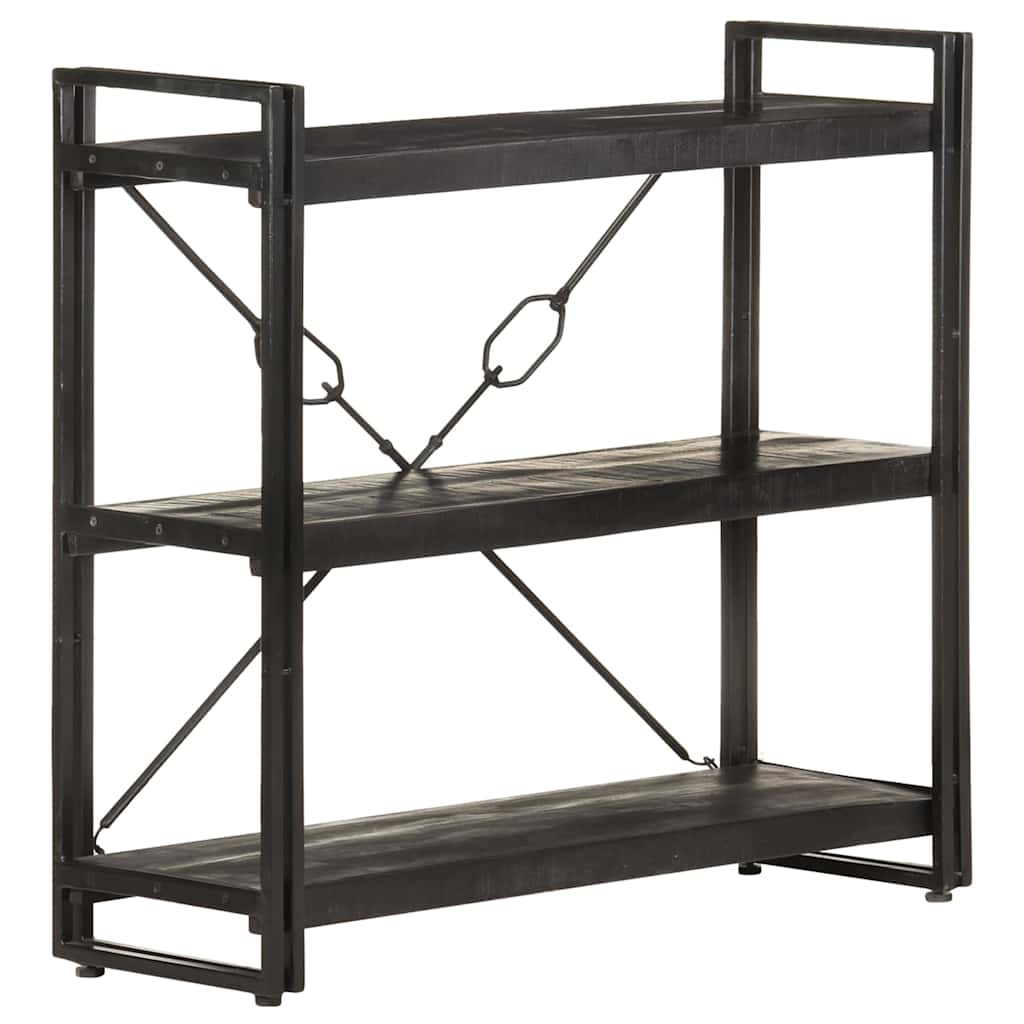 vidaXL 3-Tier Bookcase Black 90x30x80 cm Solid Mango Wood