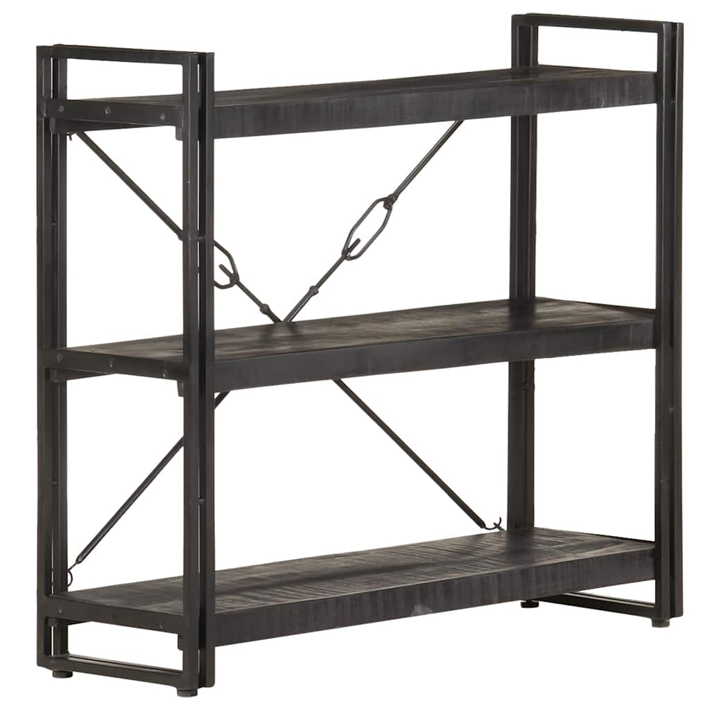 vidaXL 3-Tier Bookcase Black 90x30x80 cm Solid Mango Wood