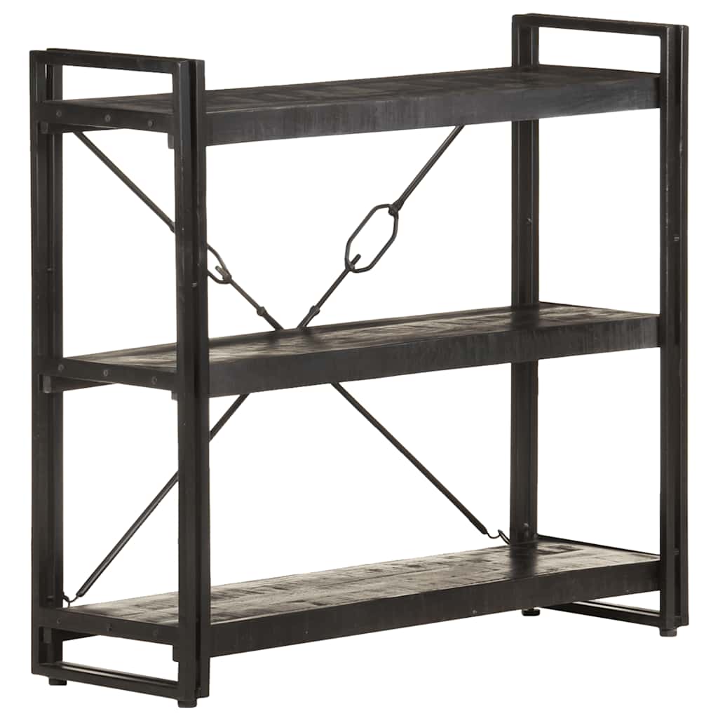 vidaXL 3-Tier Bookcase Black 90x30x80 cm Solid Mango Wood
