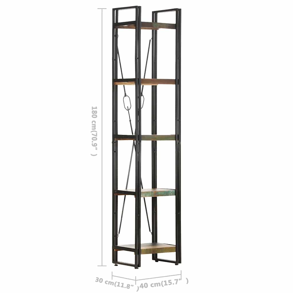 vidaXL 5-Tier Bookcase 40x30x180 cm Solid Reclaimed Wood - Multicolour