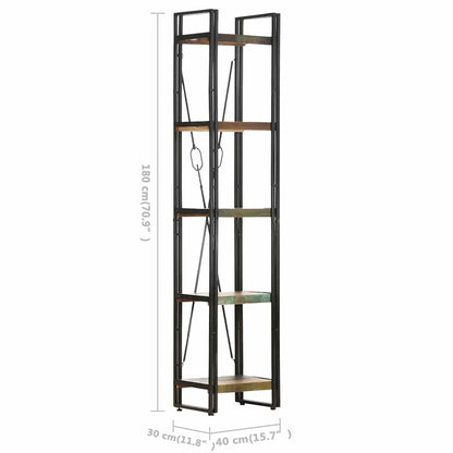 vidaXL 5-Tier Bookcase 40x30x180 cm Solid Reclaimed Wood - Multicolour