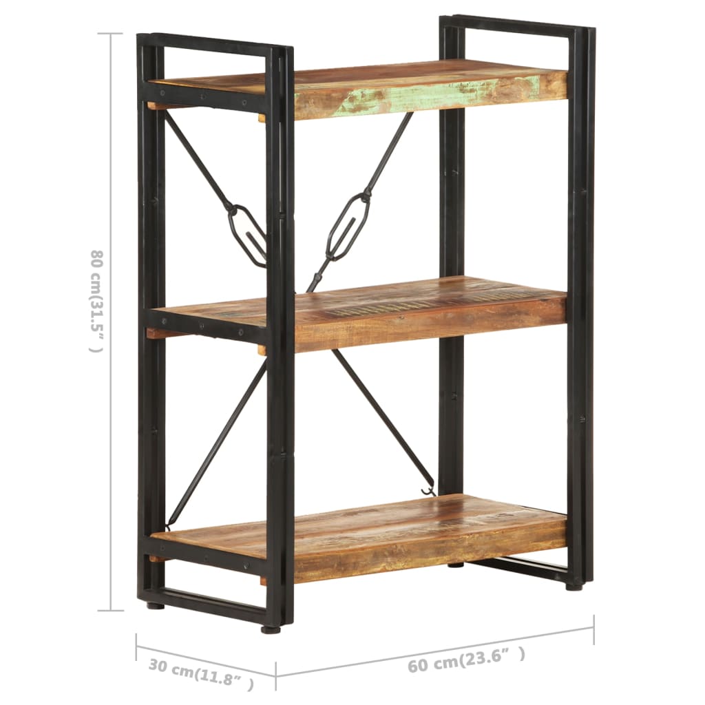 vidaXL 3-Tier Bookcase 60x30x80 cm Solid Reclaimed Wood - Multicolour