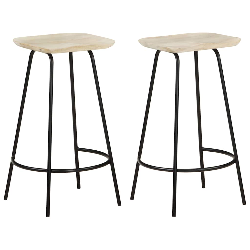 vidaXL Bar Stools 2 pcs Solid Mango Wood - Black - 38 x 36 x 74 cm