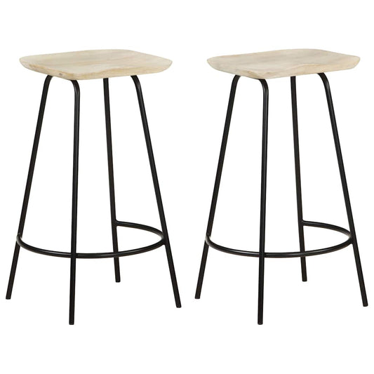 vidaXL Bar Stools 2 pcs Solid Mango Wood - Black - 38 x 36 x 74 cm