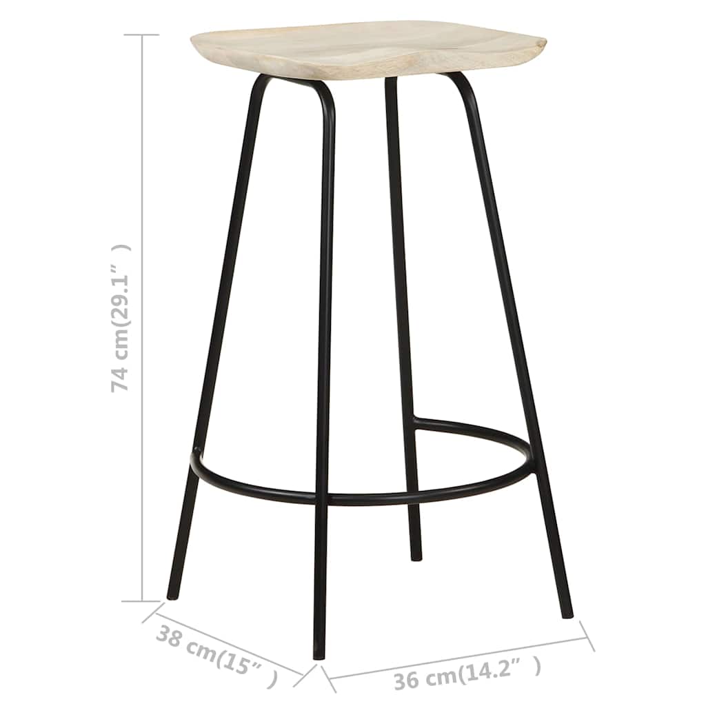 vidaXL Bar Stools 2 pcs Solid Mango Wood - Black - 38 x 36 x 74 cm