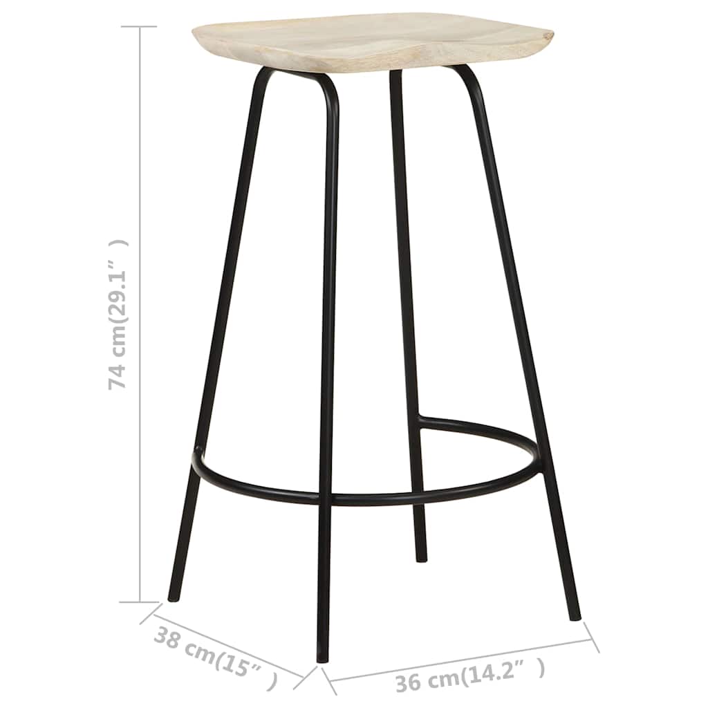 vidaXL Bar Stools 4 pcs Solid Mango Wood - Brown - 38 x 36 x 74 cm