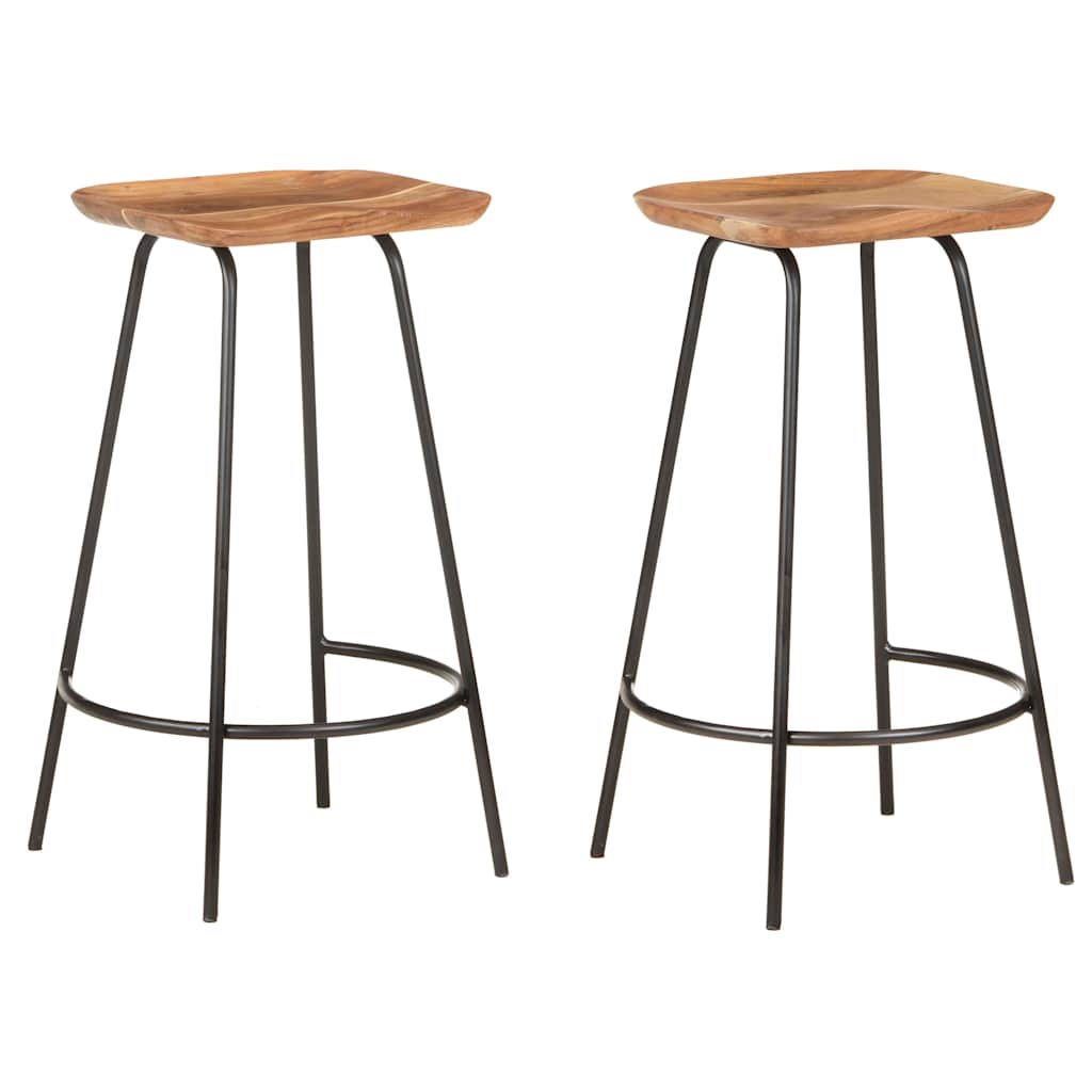 vidaXL Bar Stools 2 pcs Solid Acacia Wood - Brown - 38 x 36 x 74 cm