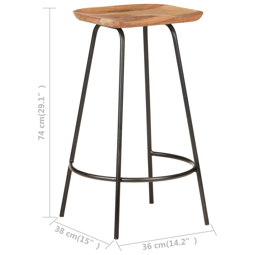 vidaXL Bar Stools 2 pcs Solid Acacia Wood - Brown - 38 x 36 x 74 cm