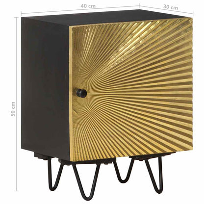vidaXL Bedside Cabinet with Brass Front 40x30x50 cm Solid Mango Wood - Gold
