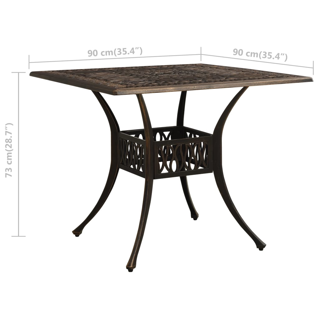 vidaXL Garden Table Bronze 90x90x73 cm Cast Aluminium - Brown