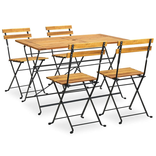 vidaXL 5 Piece Folding Outdoor Dining Set Solid Acacia Wood - Brown - 120 cm table length