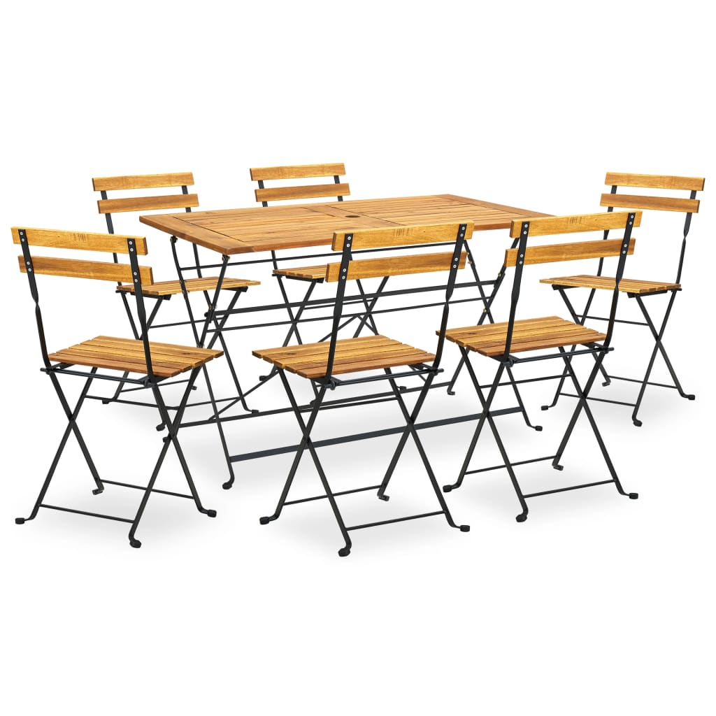 vidaXL 7 Piece Folding Outdoor Dining Set Solid Acacia Wood - Brown - 120 cm table length