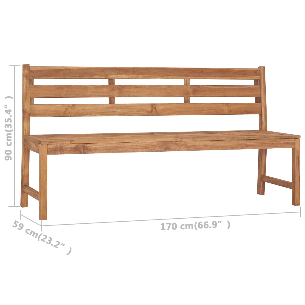 vidaXL Garden Bench 170 cm Solid Teak Wood - Brown - 170 x 59 x 90 cm