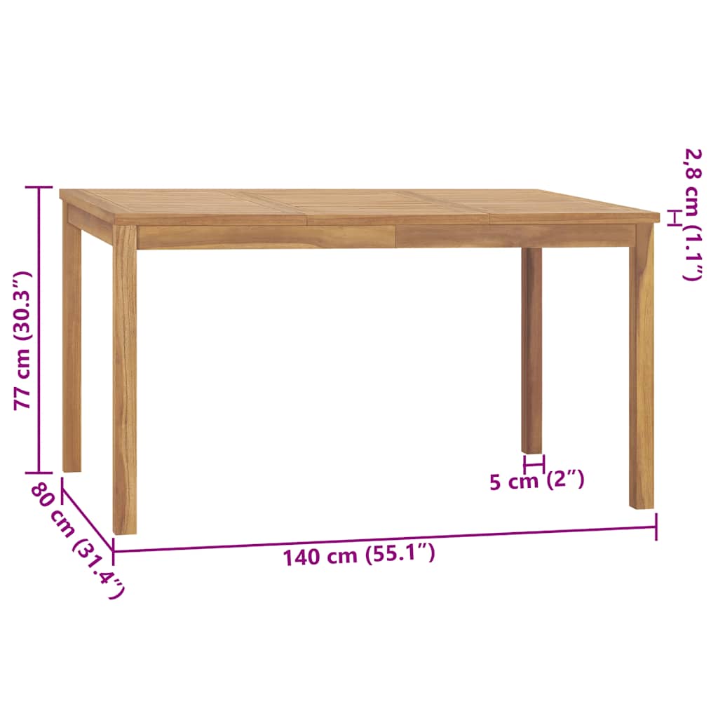 vidaXL Garden Dining Table 140x80x77 cm Solid Teak Wood - Brown