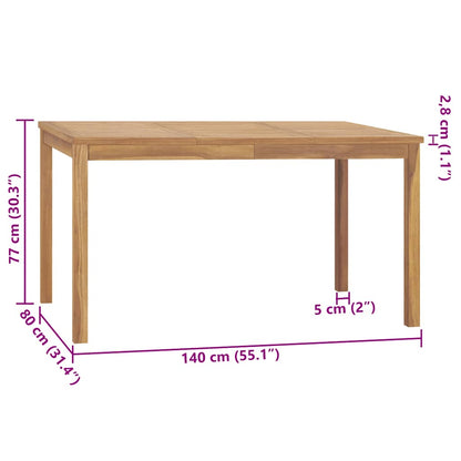 vidaXL Garden Dining Table 140x80x77 cm Solid Teak Wood - Brown