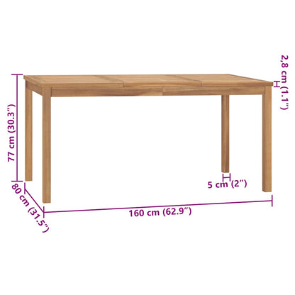 vidaXL Garden Dining Table 160x80x77 cm Solid Teak Wood - Brown
