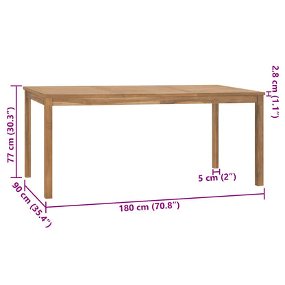 vidaXL Garden Dining Table 180x90x77 cm Solid Teak Wood - Brown