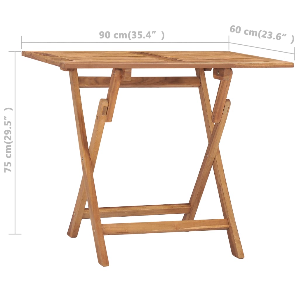 vidaXL Folding Garden Dining Table 90x60x75 cm Solid Teak Wood - Brown