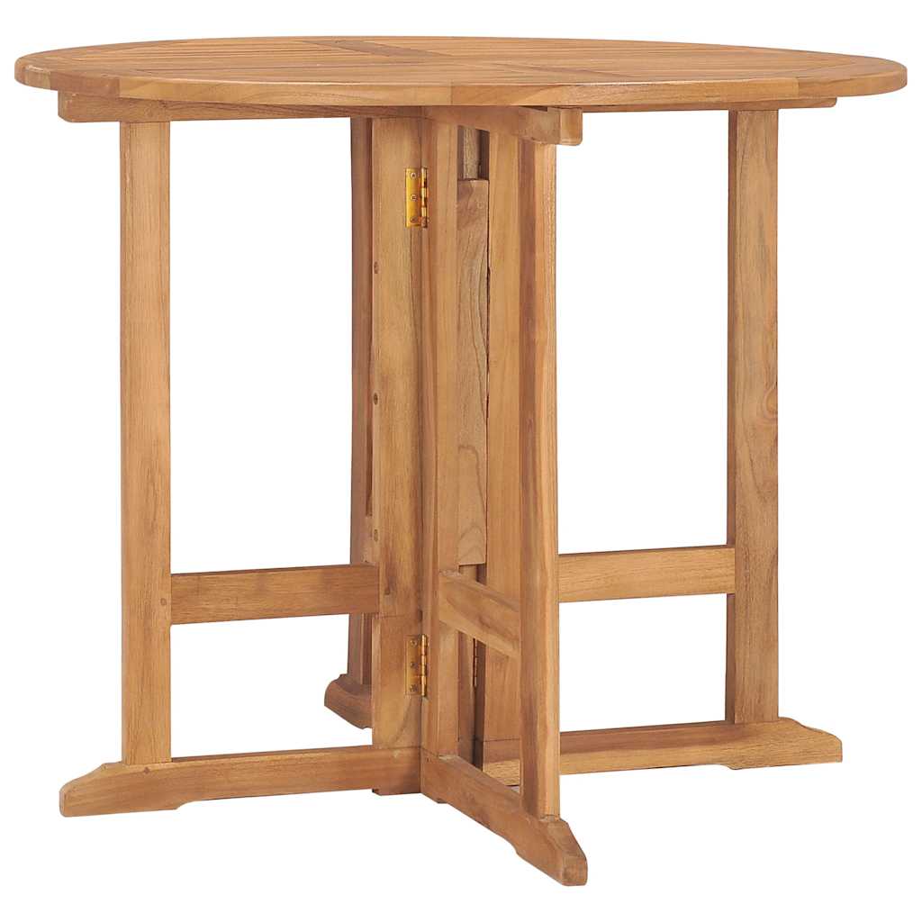 vidaXL Folding Garden Dining Table Ø90x75 cm Solid Teak Wood - Brown