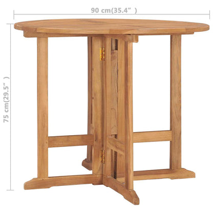 vidaXL Folding Garden Dining Table Ø90x75 cm Solid Teak Wood - Brown