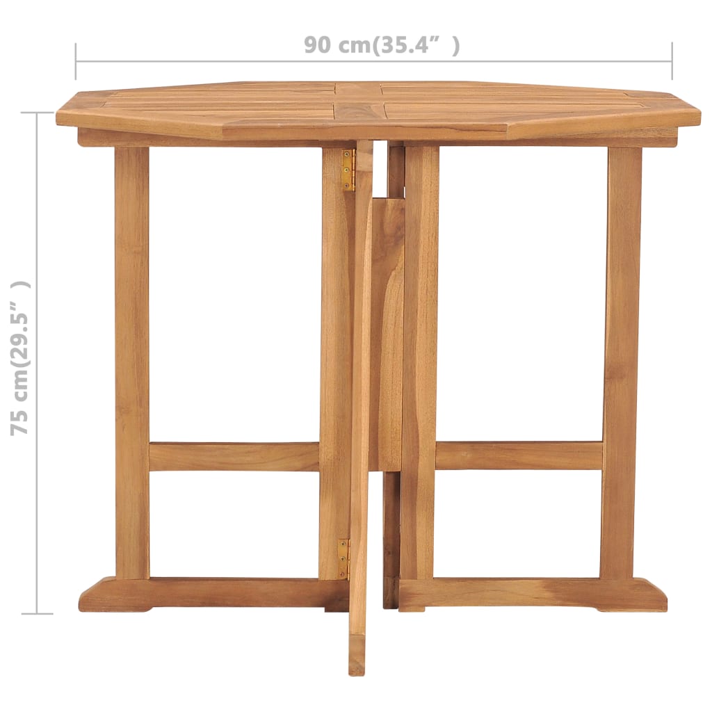 vidaXL Folding Garden Dining Table 90x90x75 cm Solid Teak Wood - Brown