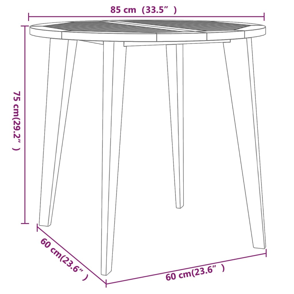 vidaXL Garden Dining Set | Natural wood | Solid acacia wood | Medium | Durable - Brown - Ø 85 cm table