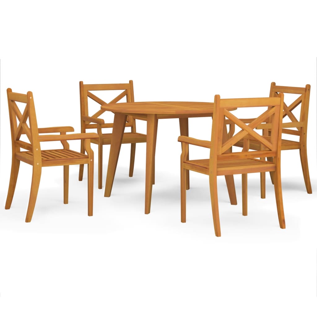 vidaXL Garden Dining Set | Natural Wood | Solid acacia wood with an oiled finish - Brown - Ø 110 cm table