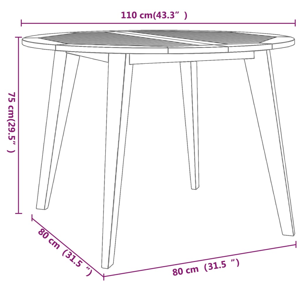 vidaXL Garden Dining Set | Natural Wood | Solid acacia wood with an oiled finish - Brown - Ø 110 cm table