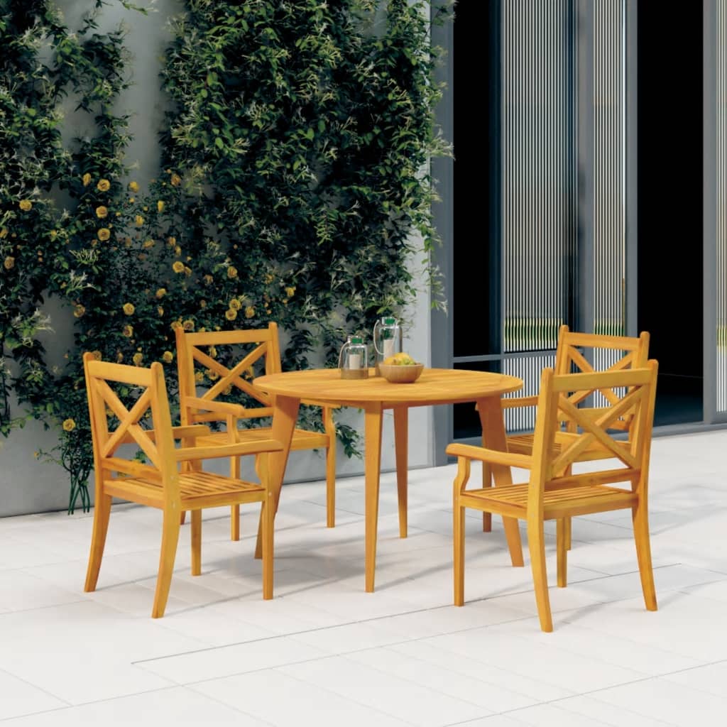 vidaXL Garden Dining Set | Natural Wood | Solid acacia wood with an oiled finish - Brown - Ø 110 cm table