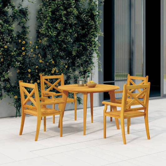 vidaXL Garden Dining Set | Natural Wood | Solid acacia wood with an oiled finish - Brown - Ø 110 cm table