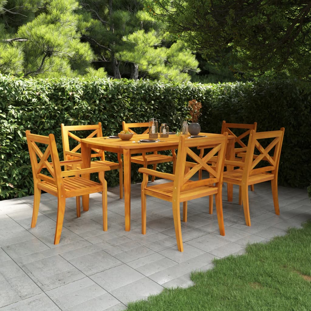 vidaXL Garden Dining Set | Brown | Solid Acacia wood | Large | Seats Many - 160 cm table length