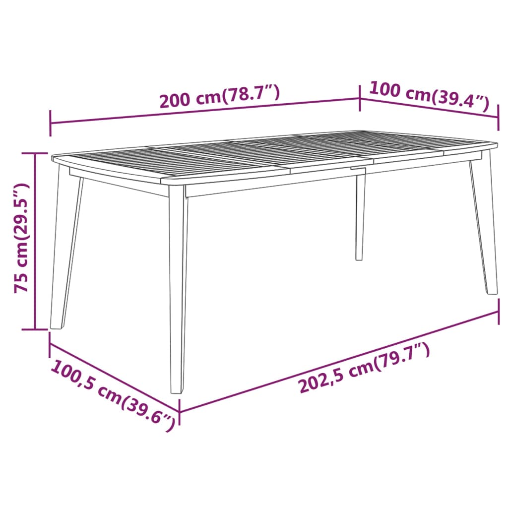 vidaXL Garden Dining Set | Brown | Solid Acacia Wood with an Oiled Finish - 200 cm table length