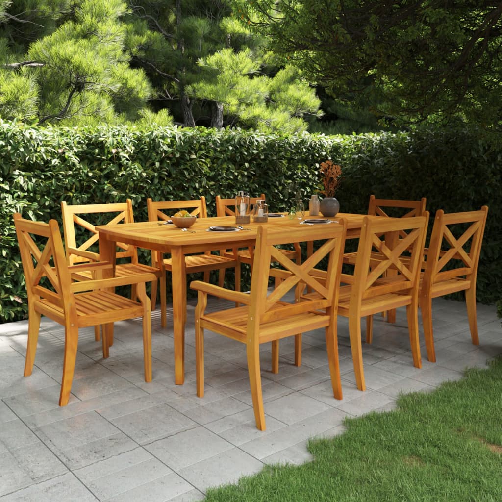 vidaXL Garden Dining Set | Brown | Solid Acacia Wood with an Oiled Finish - 200 cm table length