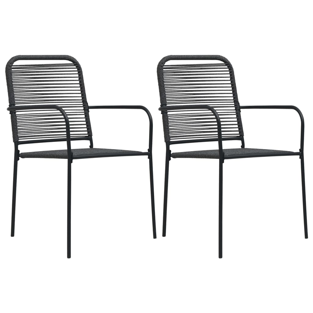 vidaXL Dining Set | Black | Cotton rope, powder-coated steel, tempered glass