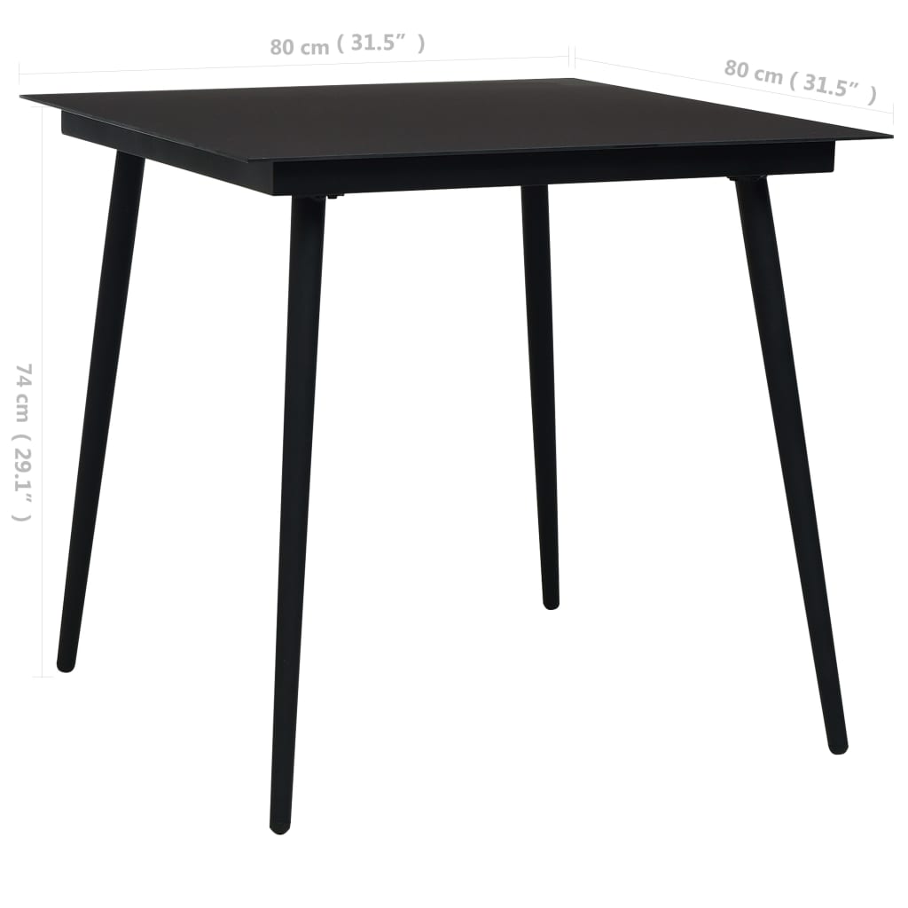 vidaXL Dining Set | Black | Cotton rope, powder-coated steel, tempered glass