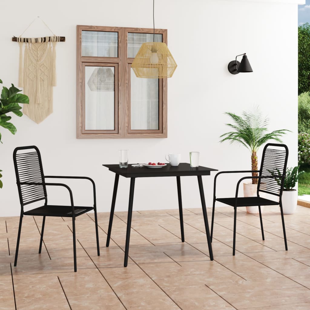 vidaXL Dining Set | Black | Cotton rope, powder-coated steel, tempered glass