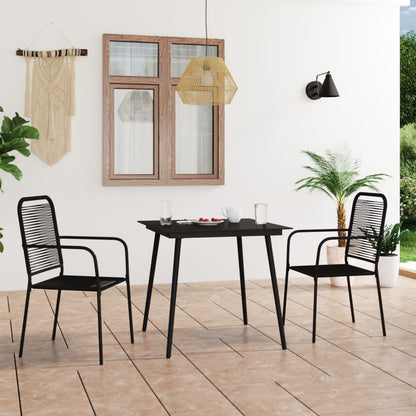vidaXL Dining Set | Black | Cotton rope, powder-coated steel, tempered glass