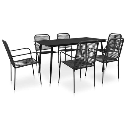 vidaXL Dining Set | Black | Cotton rope, powder-coated steel, tempered glass - 15509