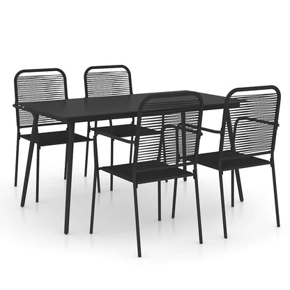 vidaXL Dining Set | Black | Cotton Rope, Powder-Coated Steel, Tempered Glass - 15507