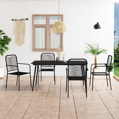 vidaXL Dining Set | Black | Cotton Rope, Powder-Coated Steel, Tempered Glass - 15507