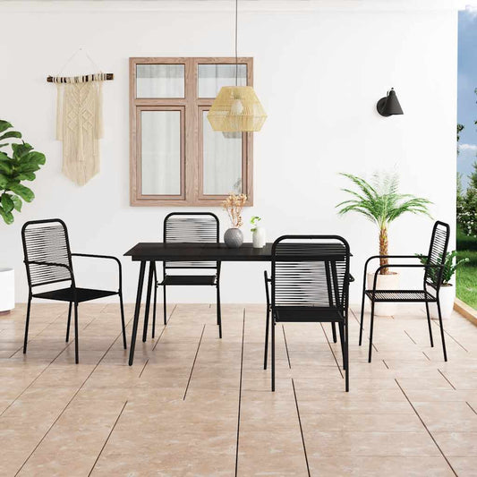 vidaXL Dining Set | Black | Cotton Rope, Powder-Coated Steel, Tempered Glass - 15507