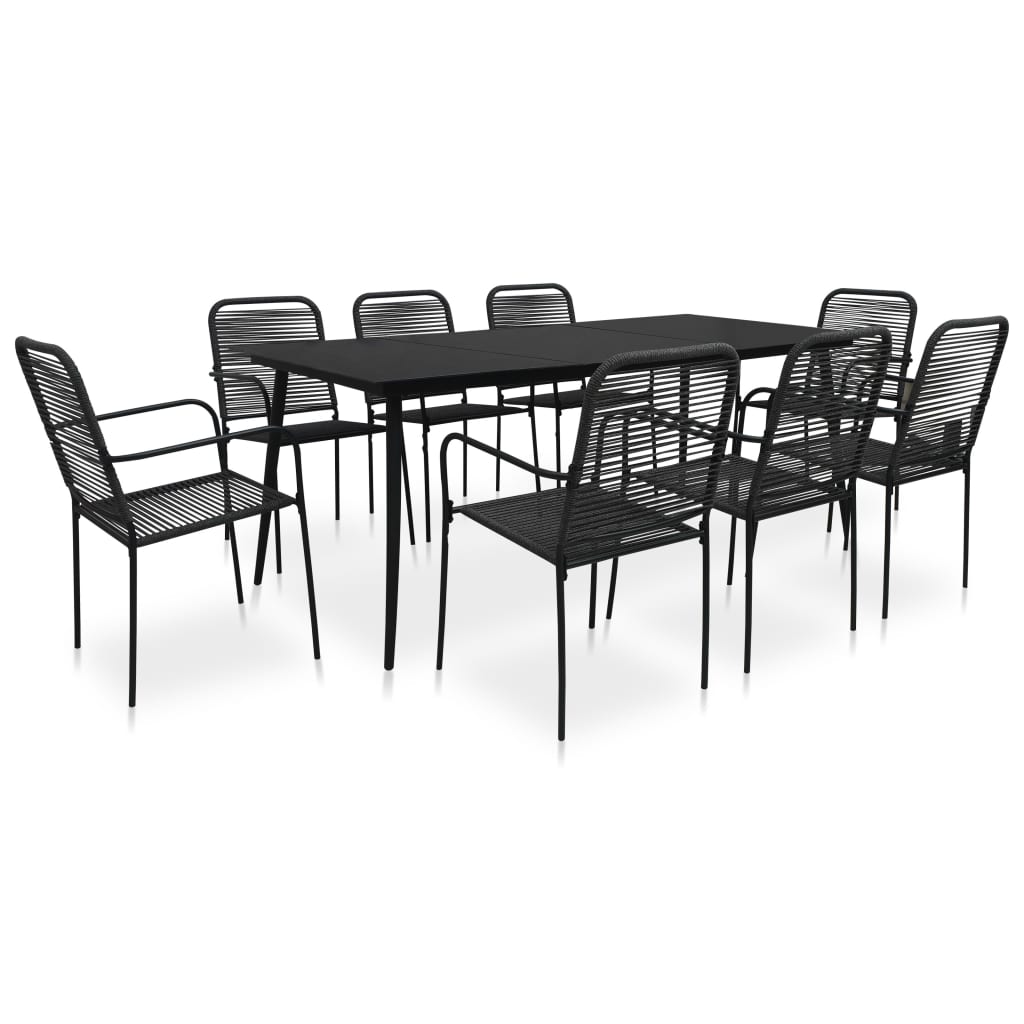 vidaXL Dining Set | Black | Cotton rope, powder-coated steel, tempered glass - 15494