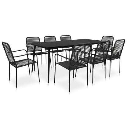 vidaXL Dining Set | Black | Cotton rope, powder-coated steel, tempered glass - 15494