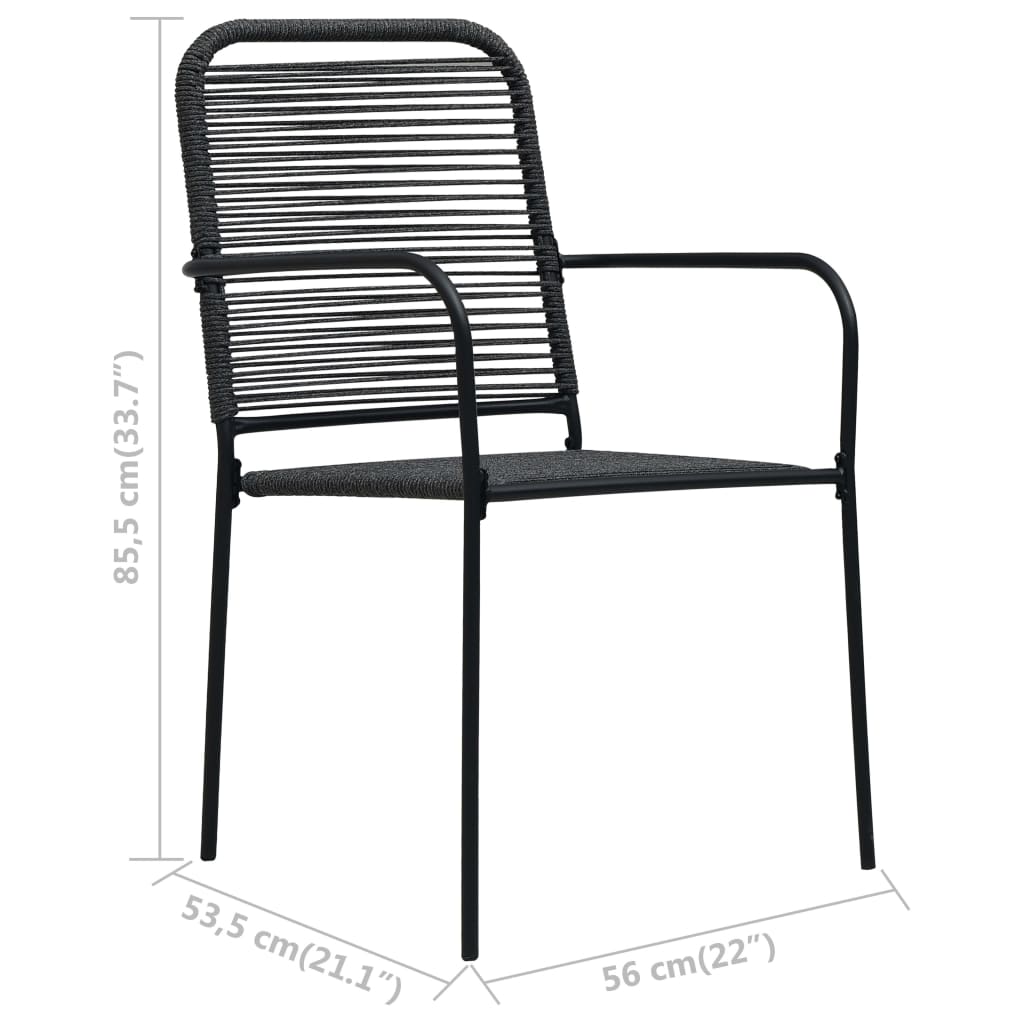 vidaXL Dining Set | Black | Cotton rope, powder-coated steel, tempered glass - 15494