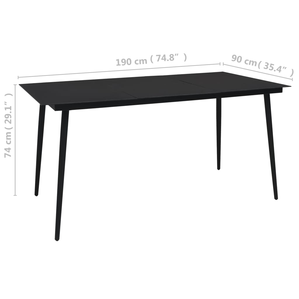 vidaXL Dining Set | Black | Cotton rope, powder-coated steel, tempered glass - 15494