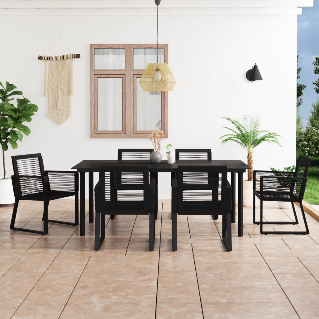 vidaXL 7 Piece Outdoor Dining Set PVC Rattan Black - 15539