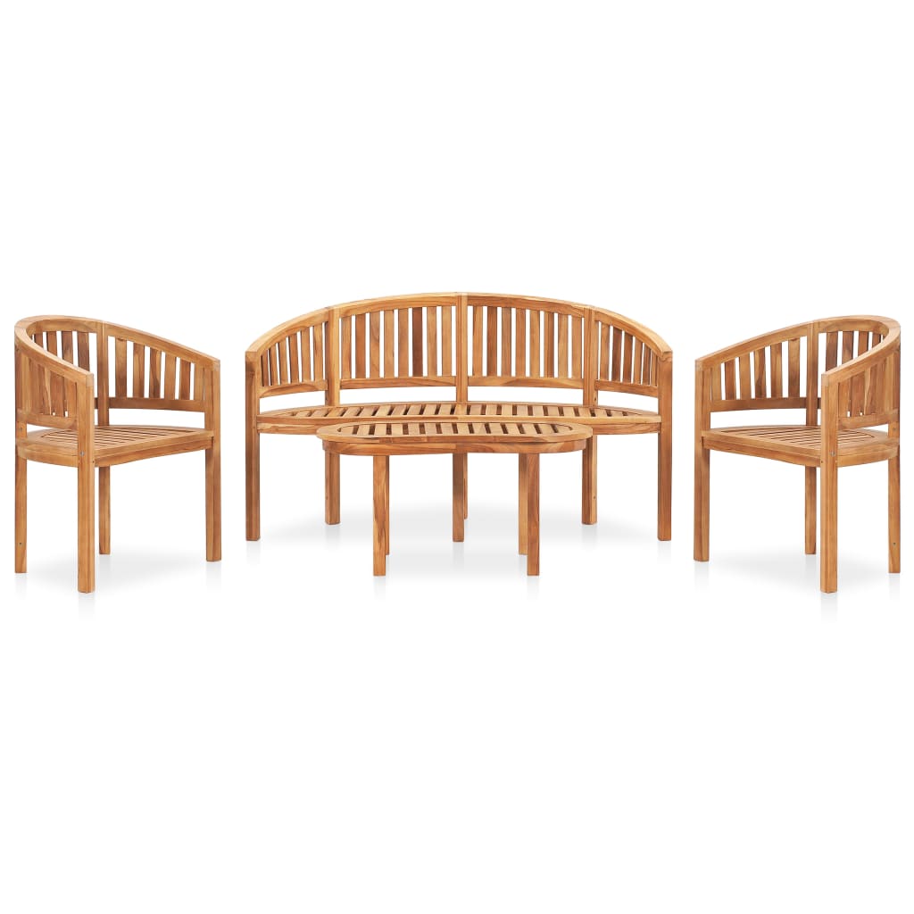 vidaXL 4 Piece Banana Garden Lounge Set Solid Teak Wood - Brown - 151 x 62 x 86 cm